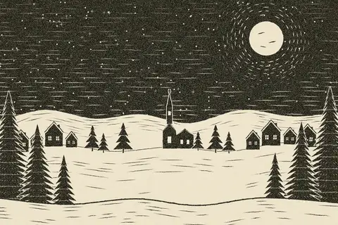 Woodcut Winter Village